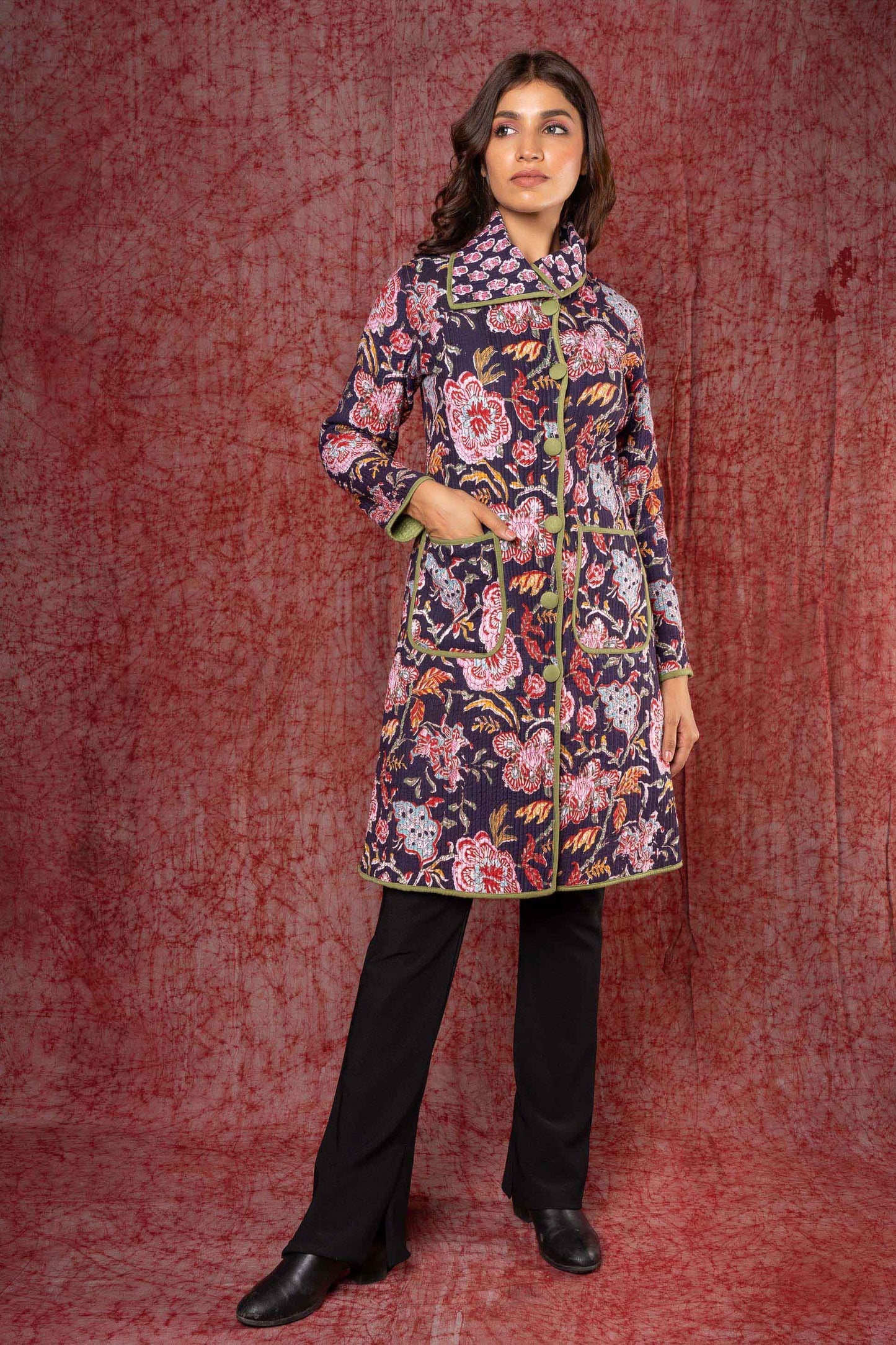 Multicolor Block Printed Bukhara Coat-NVQJ385