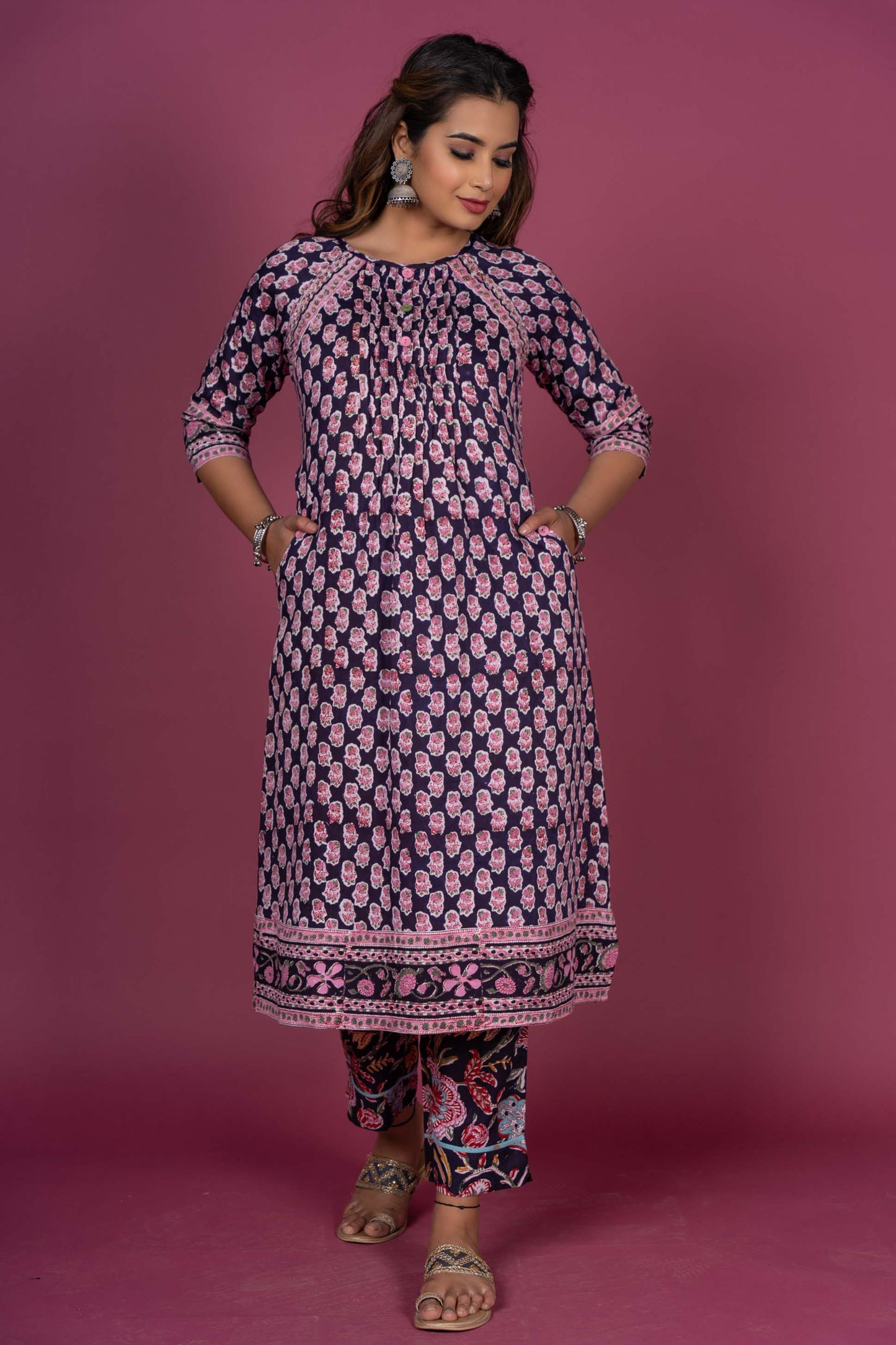 Bean Black Block Printed Kurta Set-KS371