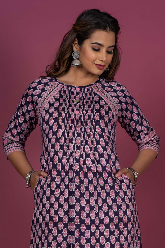 Bean Black Block Printed Kurta -KS386