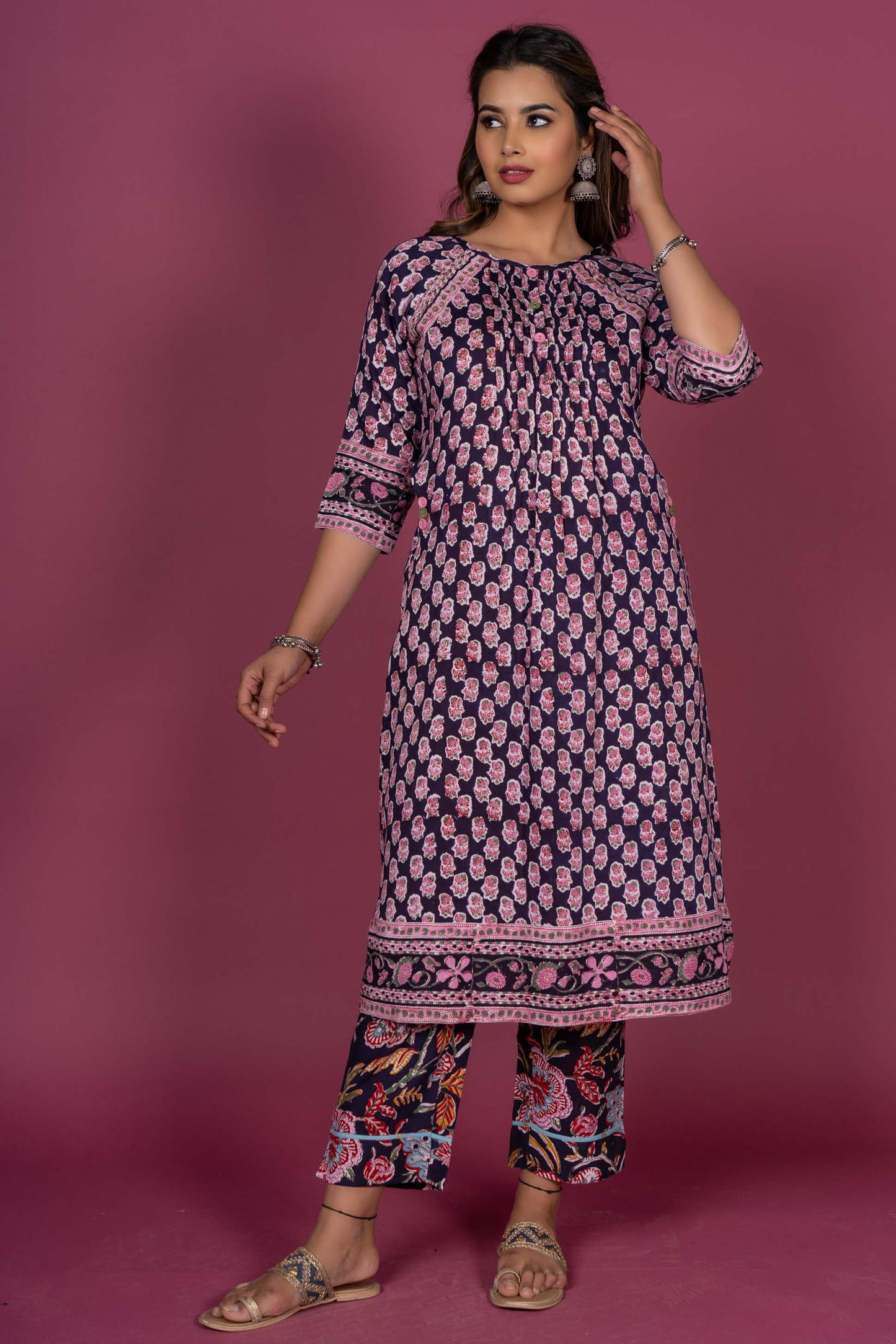 Bean Black Block Printed Kurta Set-KS371