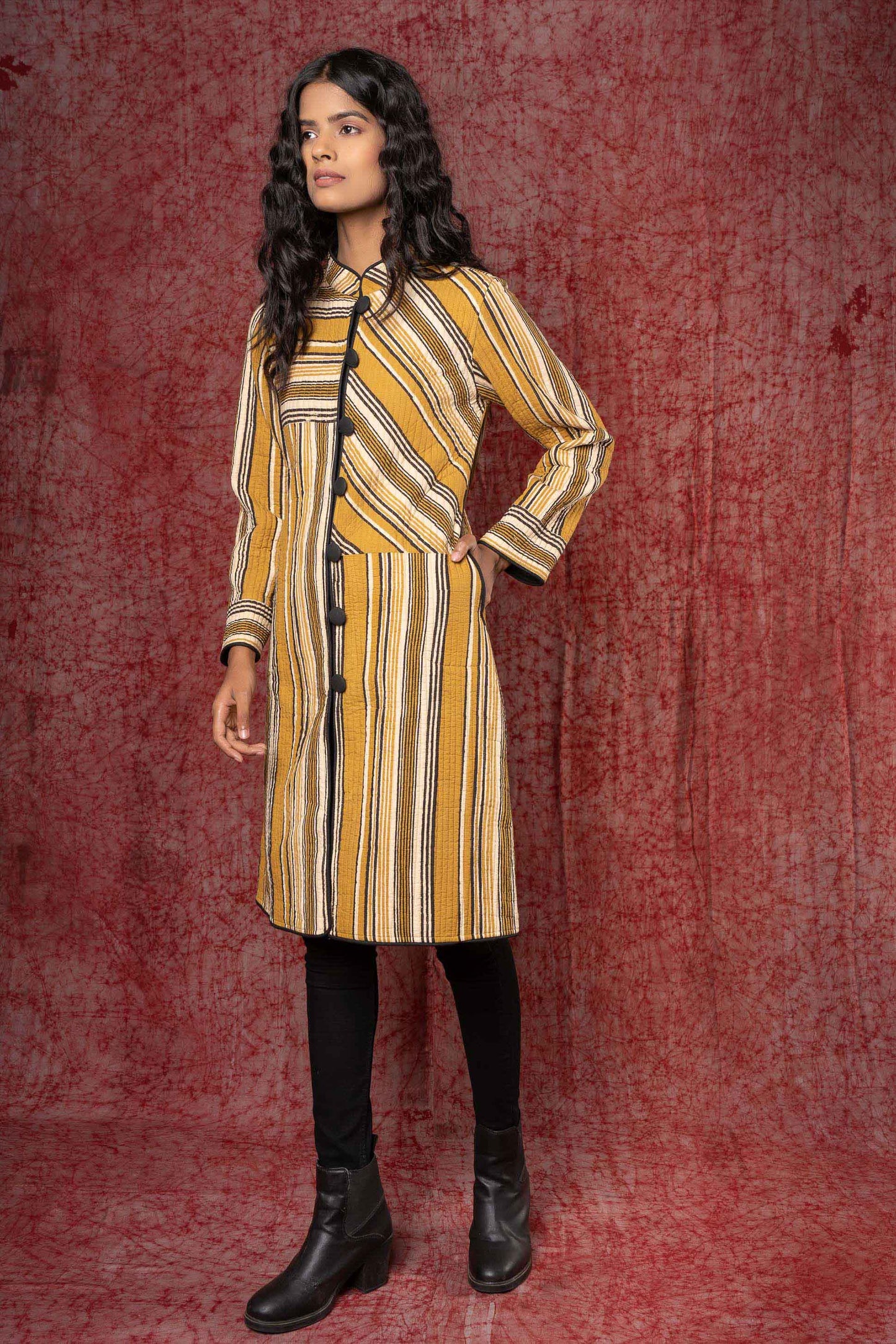 Bagru Block Printed Patch Work Coat-NVQJ387