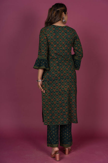 Glorious Green Ajrakh Kurta Set-KS340