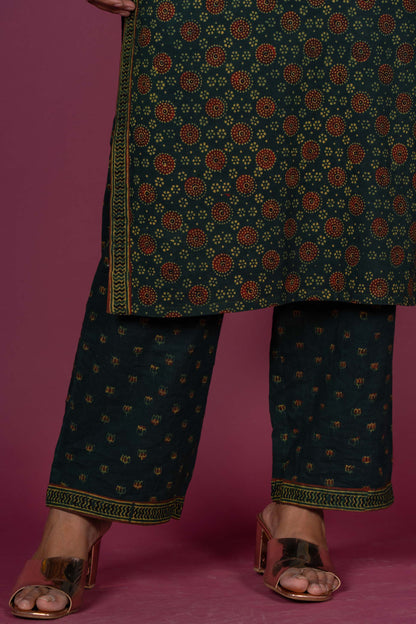 Glorious Green Ajrakh Kurta Set-KS340