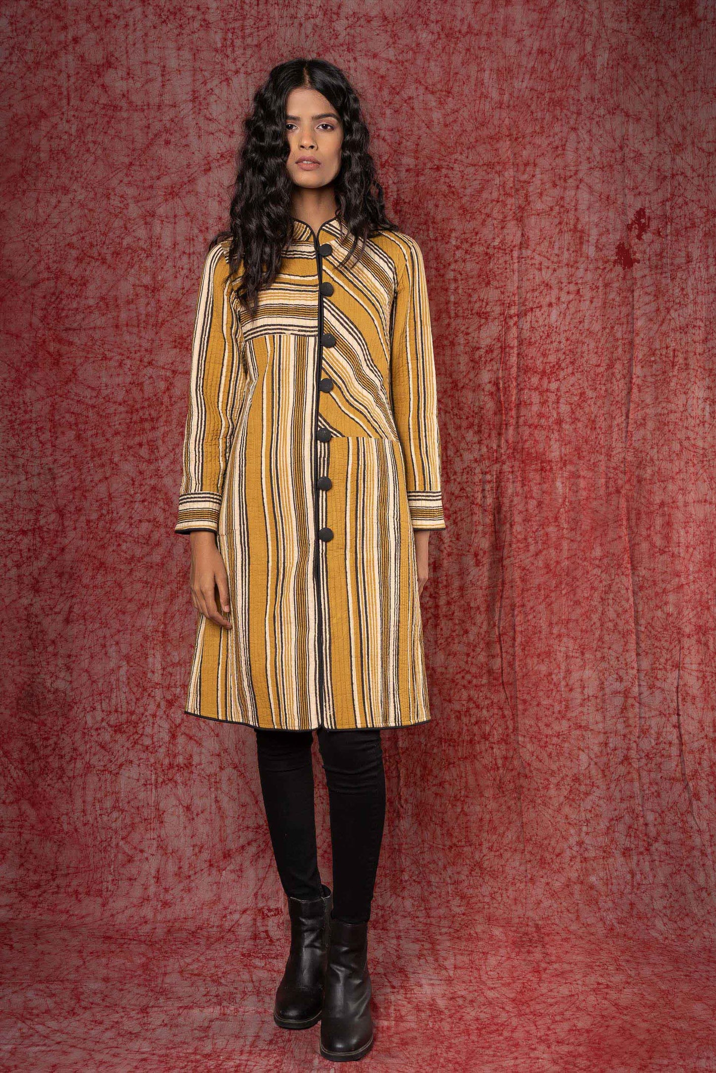 Bagru Block Printed Patch Work Coat-NVQJ387