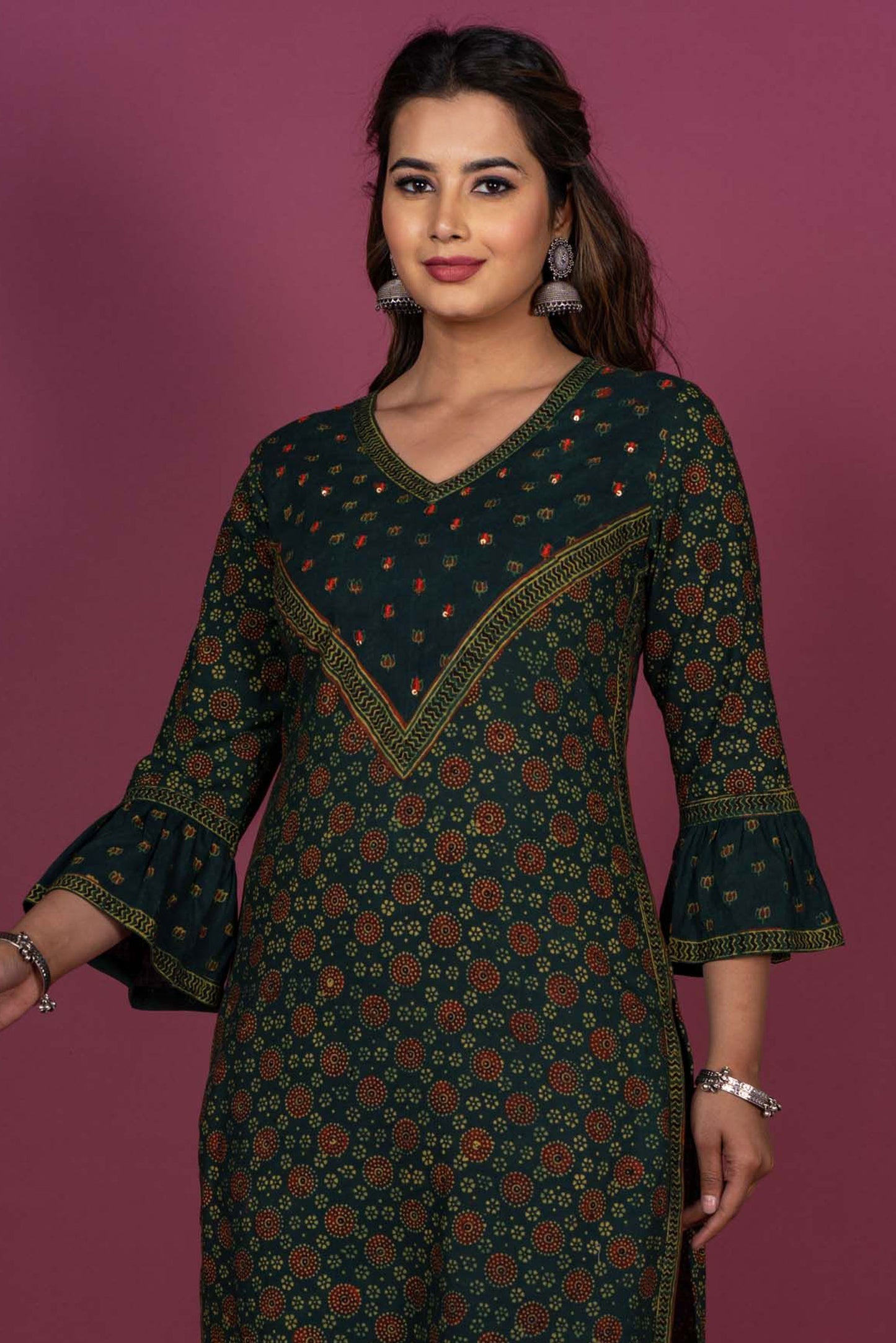 Glorious Green Ajrakh Kurta -KS357