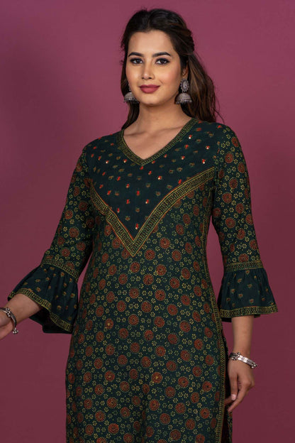 Glorious Green Ajrakh Kurta -KS357