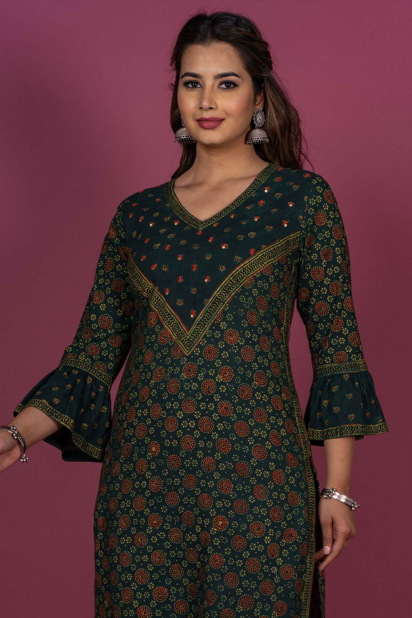 Glorious Green Ajrakh Kurta -KS357