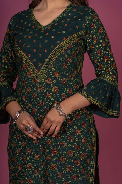 Glorious Green Ajrakh Kurta Set-KS340
