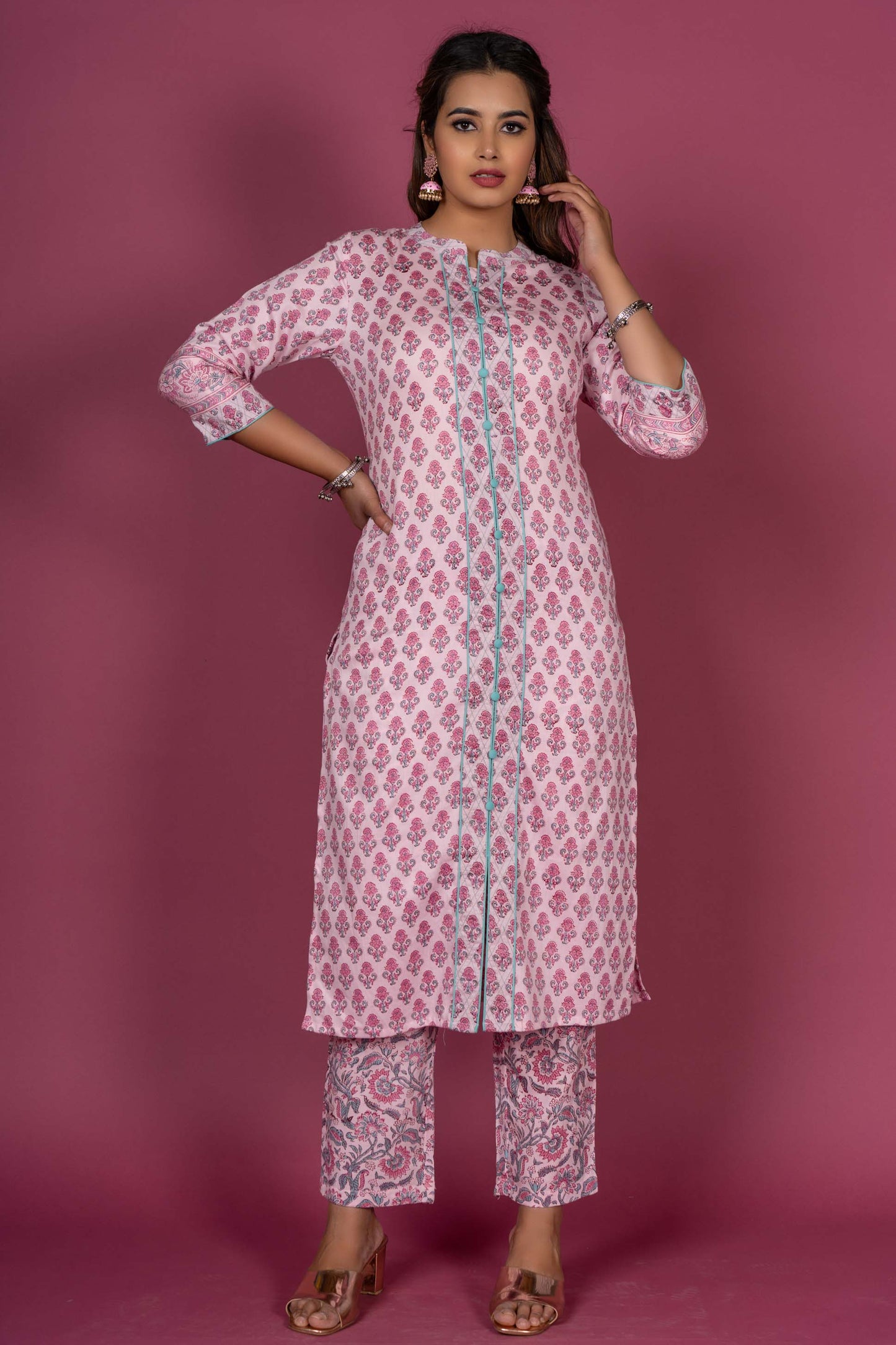 Prism Pink Block Printed Kurta Set-KS368