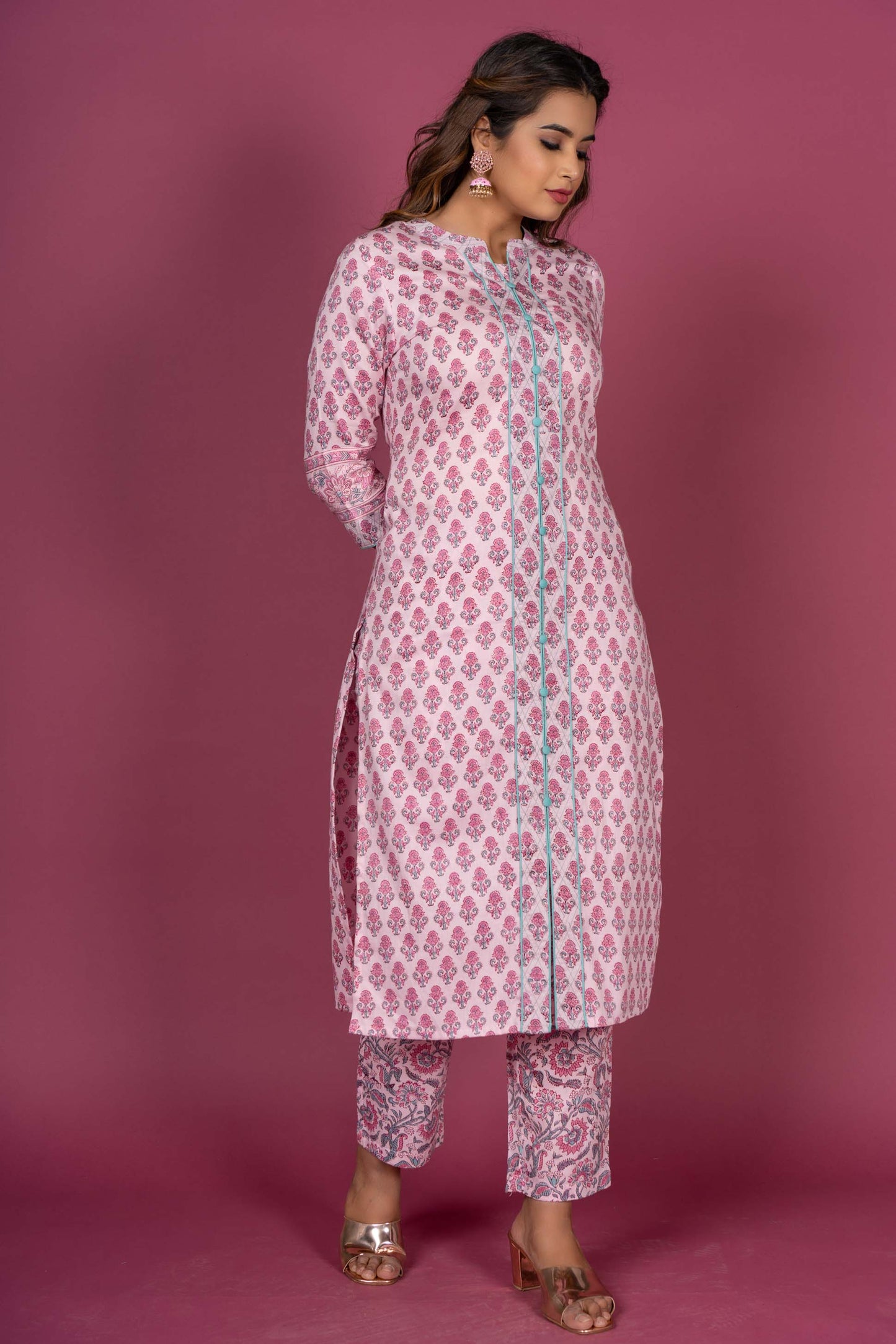 Prism Pink Block Printed Kurta Set-KS368