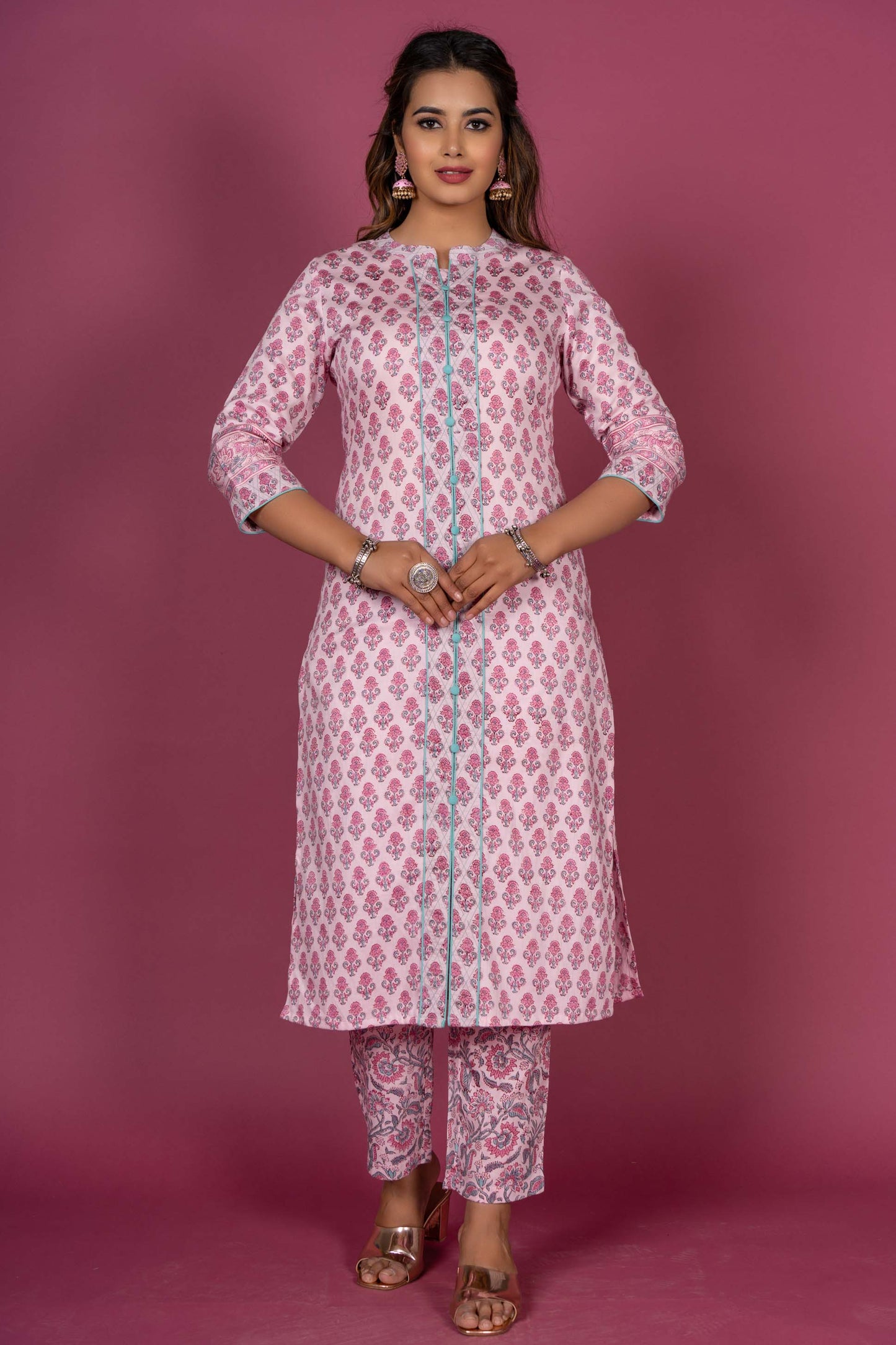 Prism Pink Block Printed Kurta Set-KS368