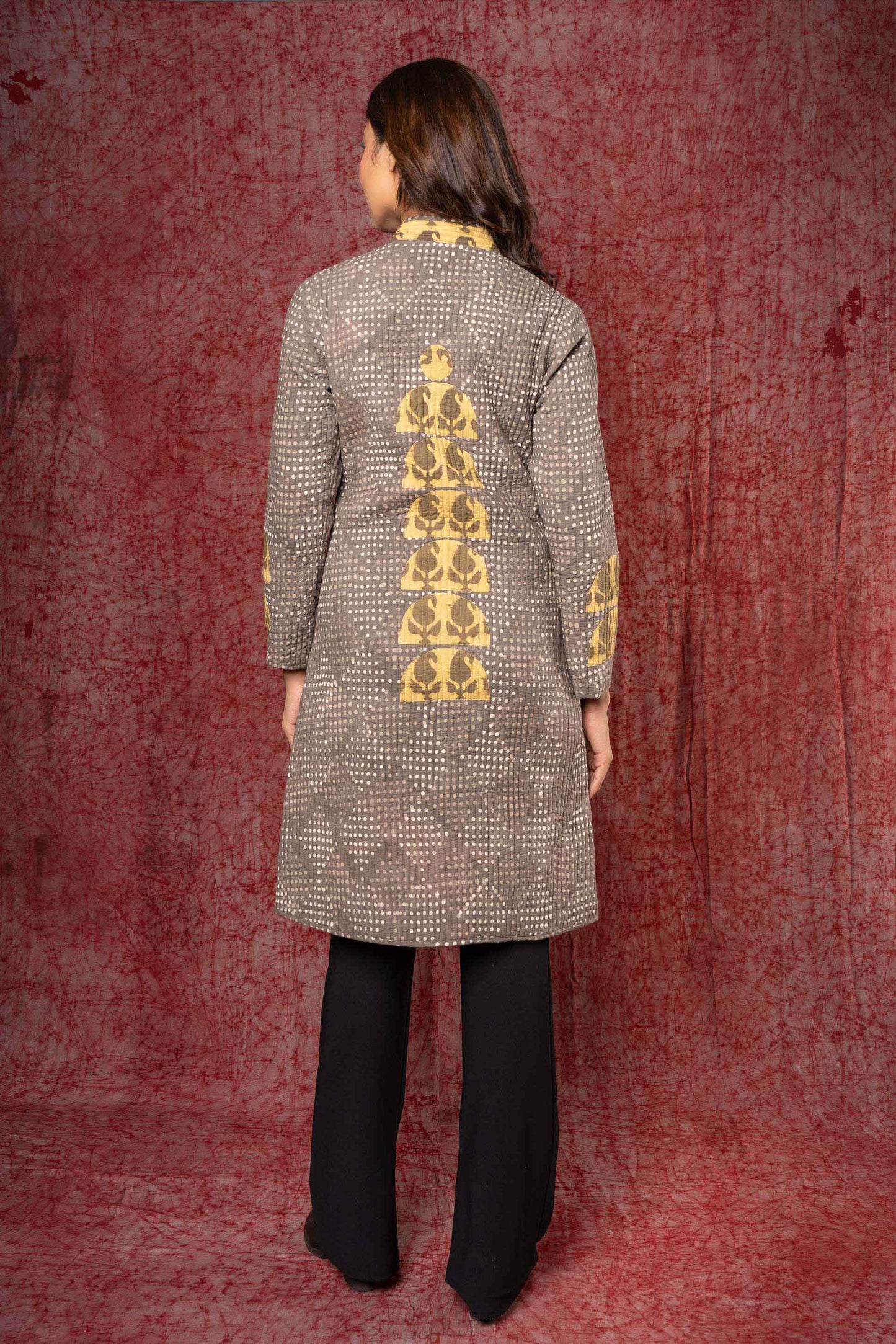 Kashish Grey Applique Reversible Quilted Coat-NVQJ431