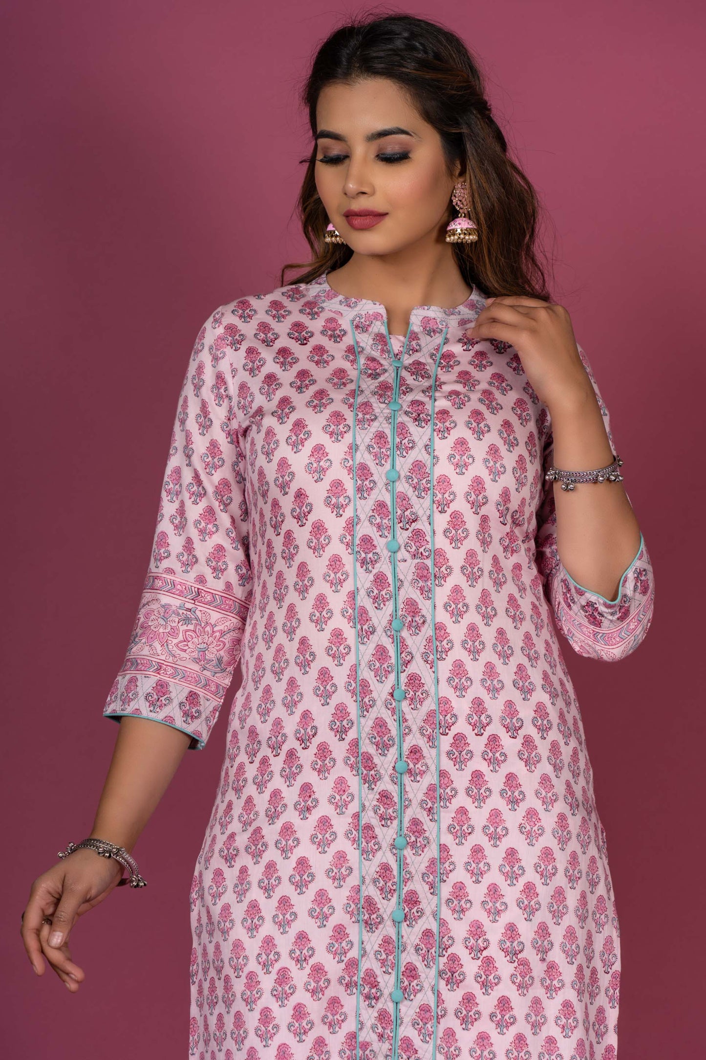 Prism Pink Block Printed Kurta Set-KS368