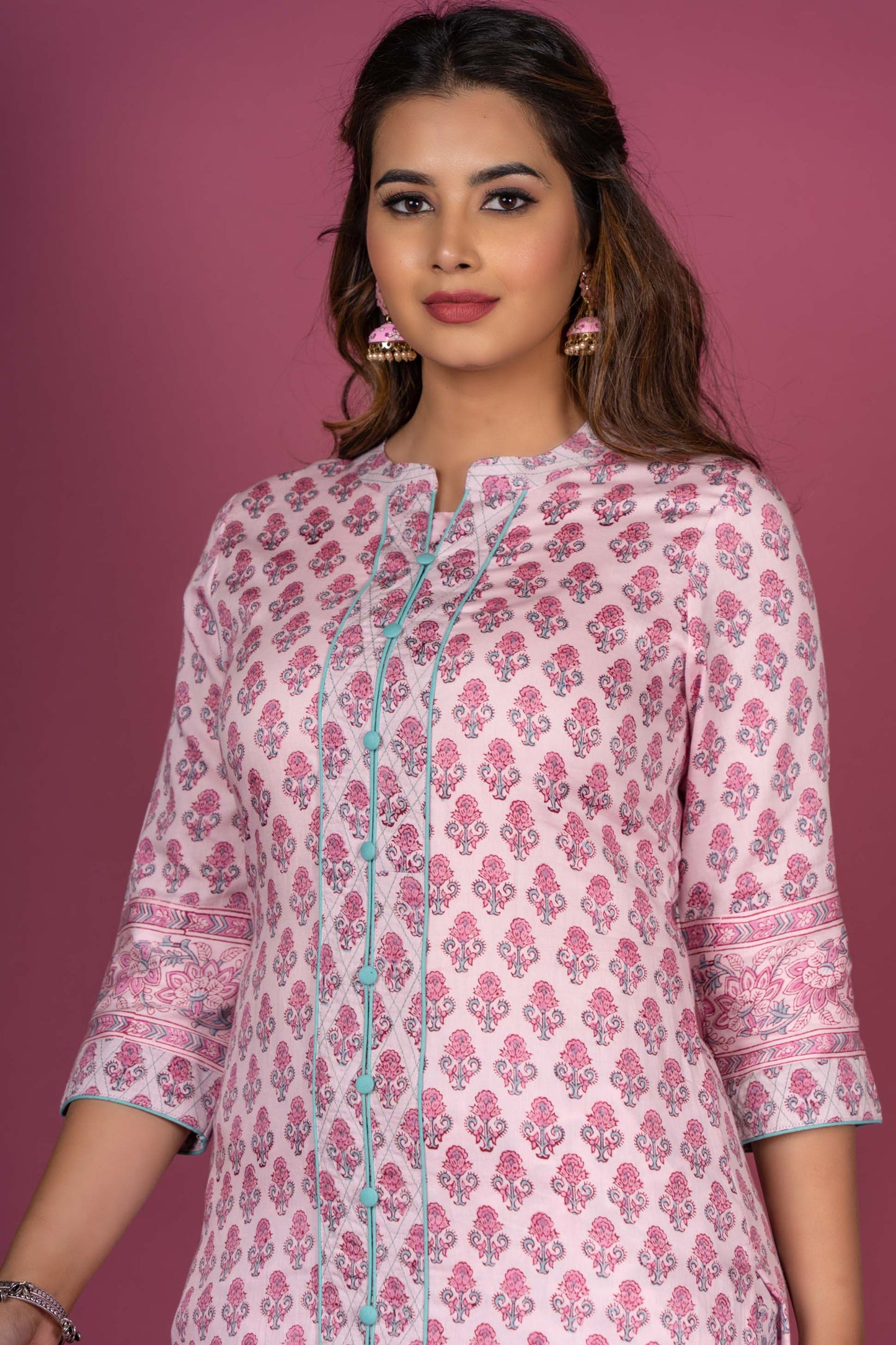 Prism Pink Block Printed Kurta Set-KS368