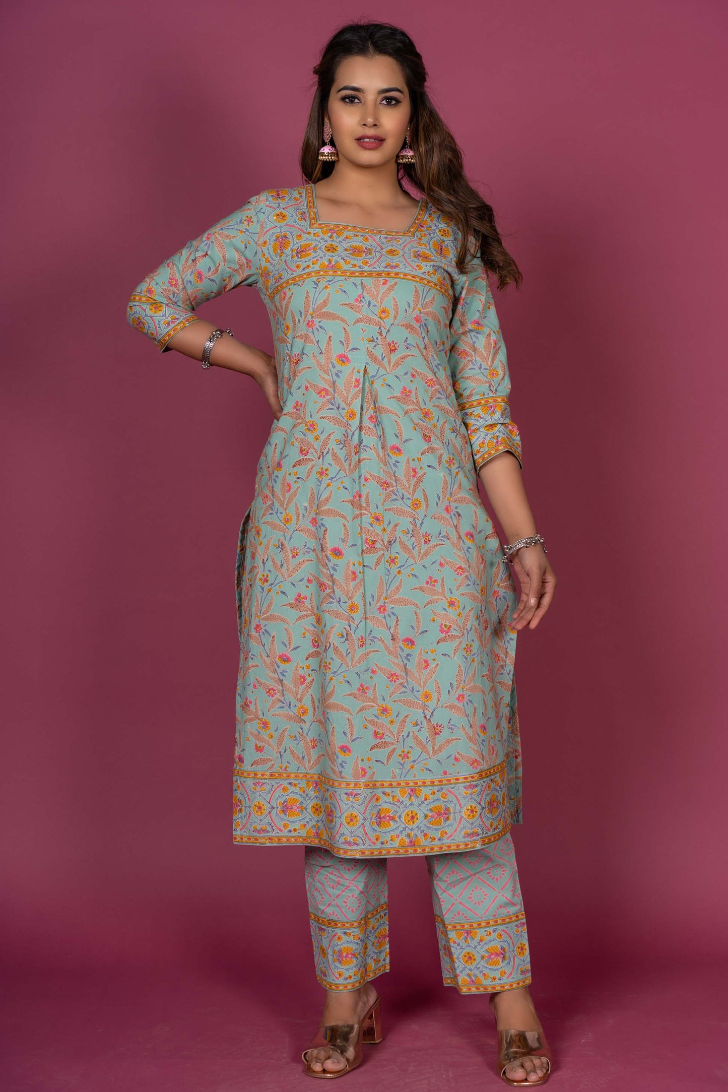 Greengage Block Printed Kurta Set -KS413