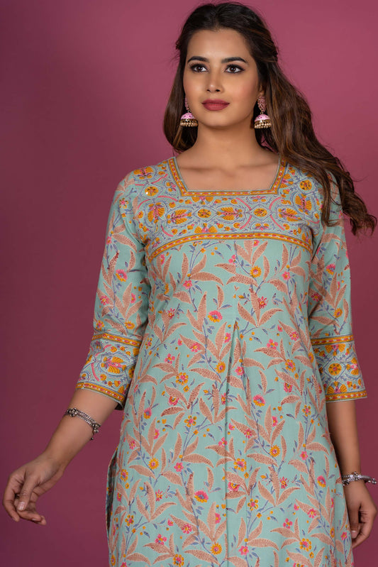 Greengage Block Printed Kurta -KS423