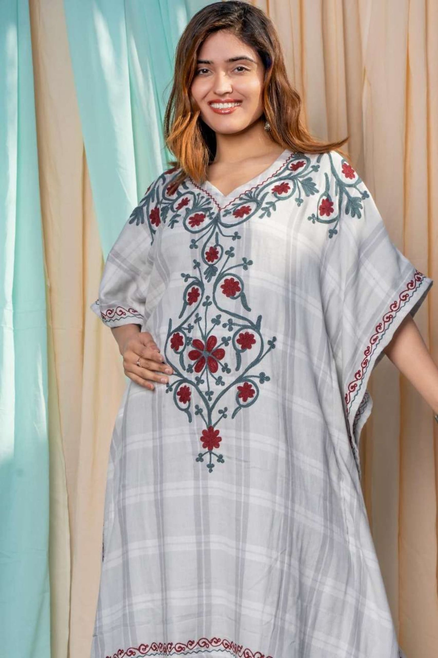 FLORAL EMBROIDERED KAFTAN-NVK448