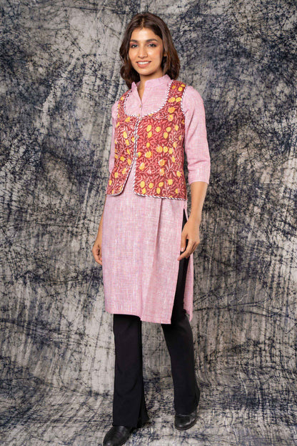 Maroon Quilted Reversible Sleeveless Short Jacket-NVQJ397