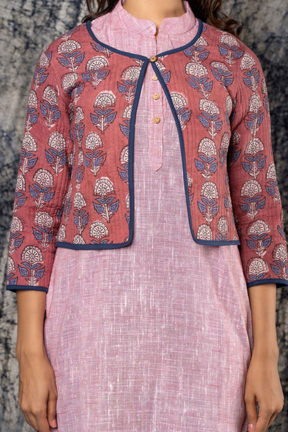 Pink Blue Quilted Reversible Short Jacket-NVQJ401