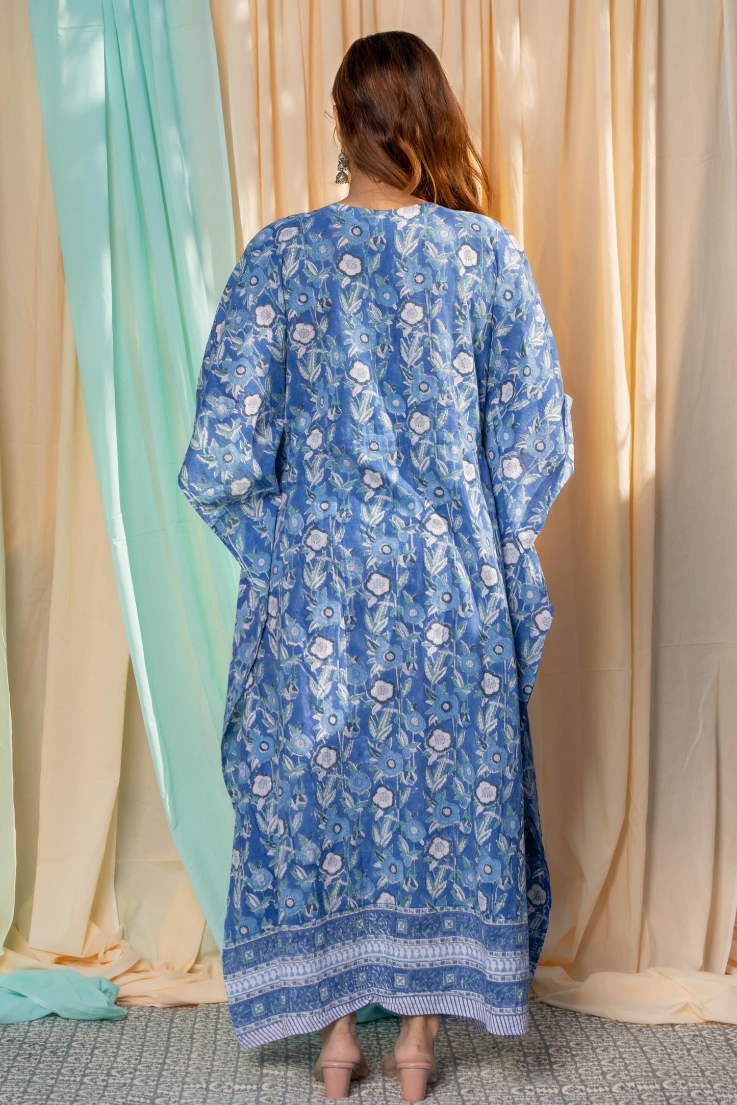 BLUE BLOCK PRINTED LONG KAFTAN-NVK436