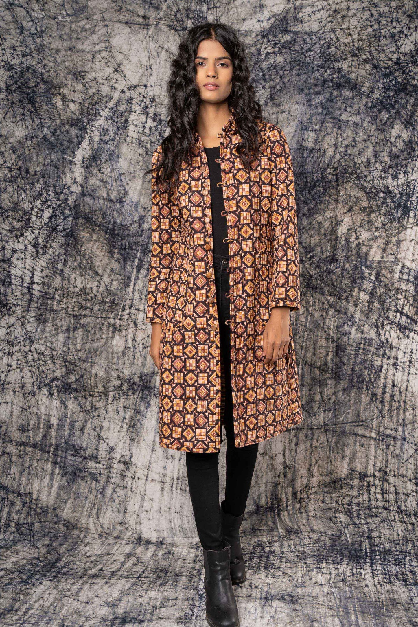 Kalamkari Patch Work Reversible Quilted Jacket-NVQJ421