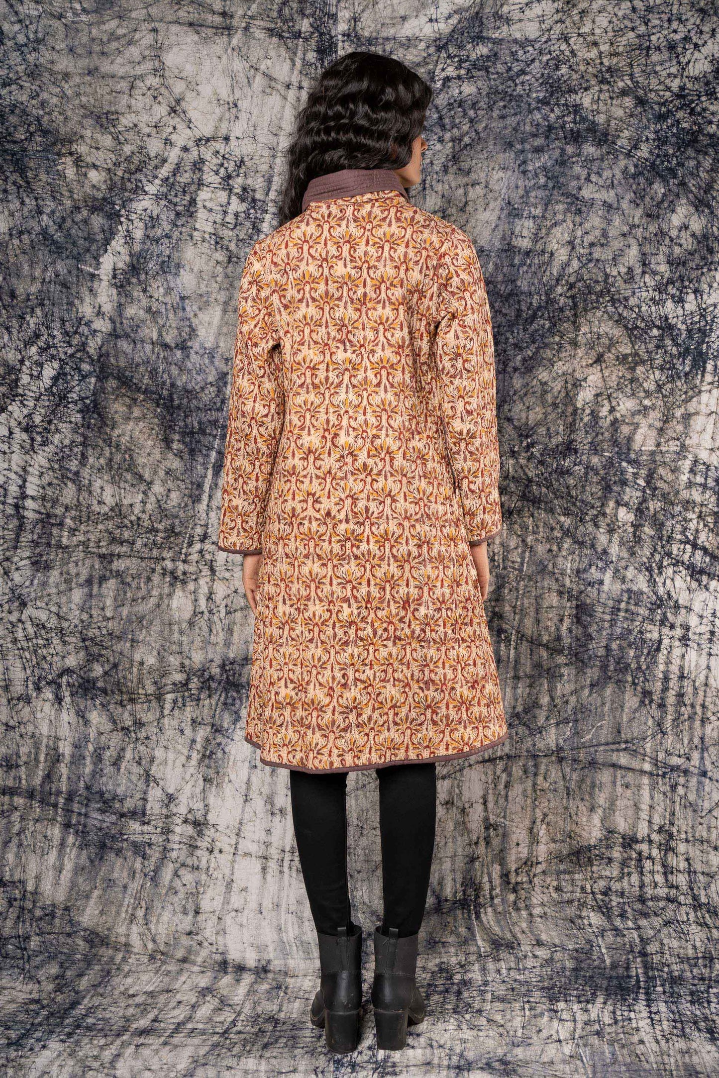 Brown Kalamkari Block Printed Bukhara Coat-NVQJ386