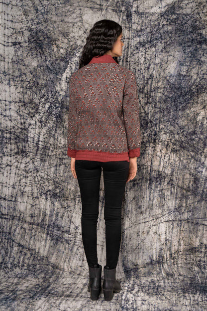 Kashish Grey Cotton Quilted Bomber Jacket-NVQJ382 SALE