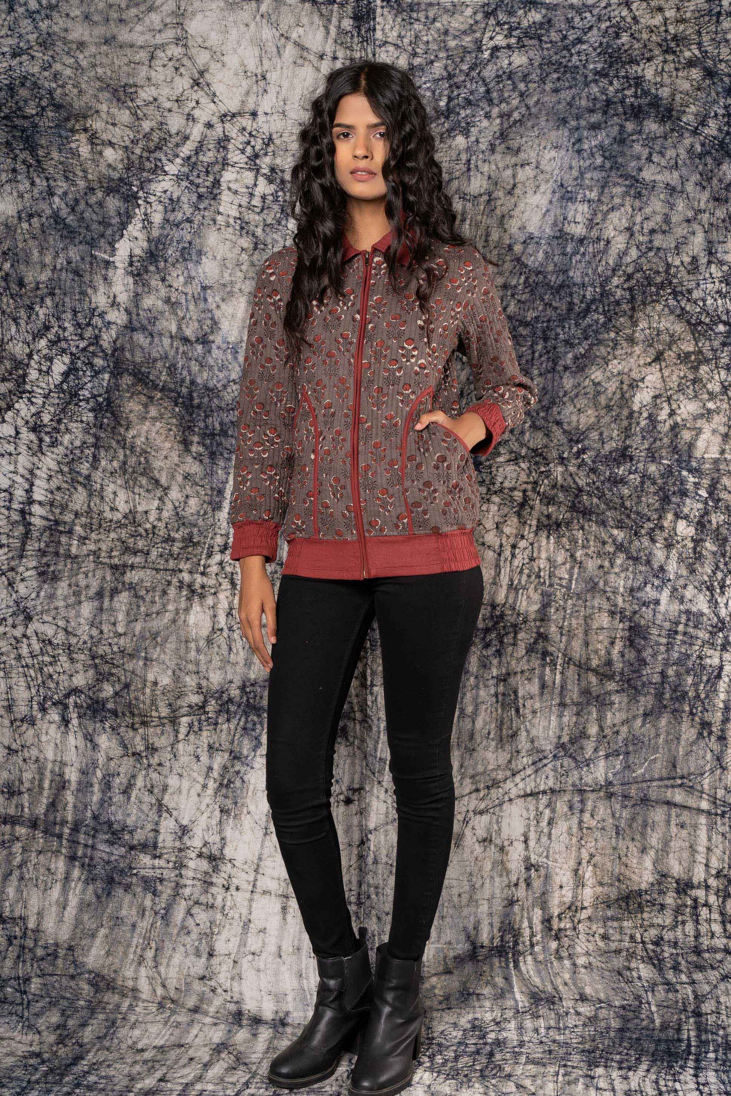 Kashish Grey Cotton Quilted Bomber Jacket-NVQJ382 SALE