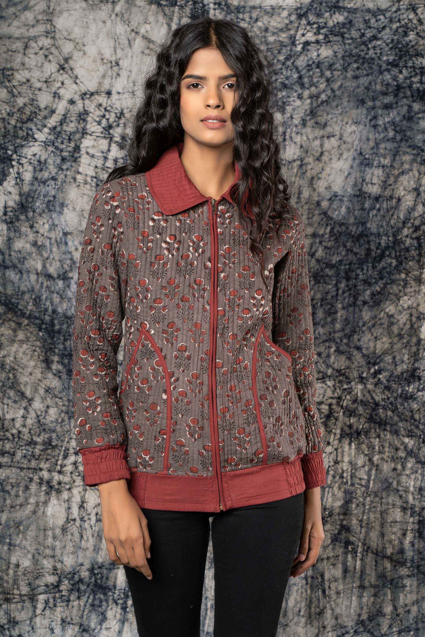 Kashish Grey Cotton Quilted Bomber Jacket-NVQJ382 SALE