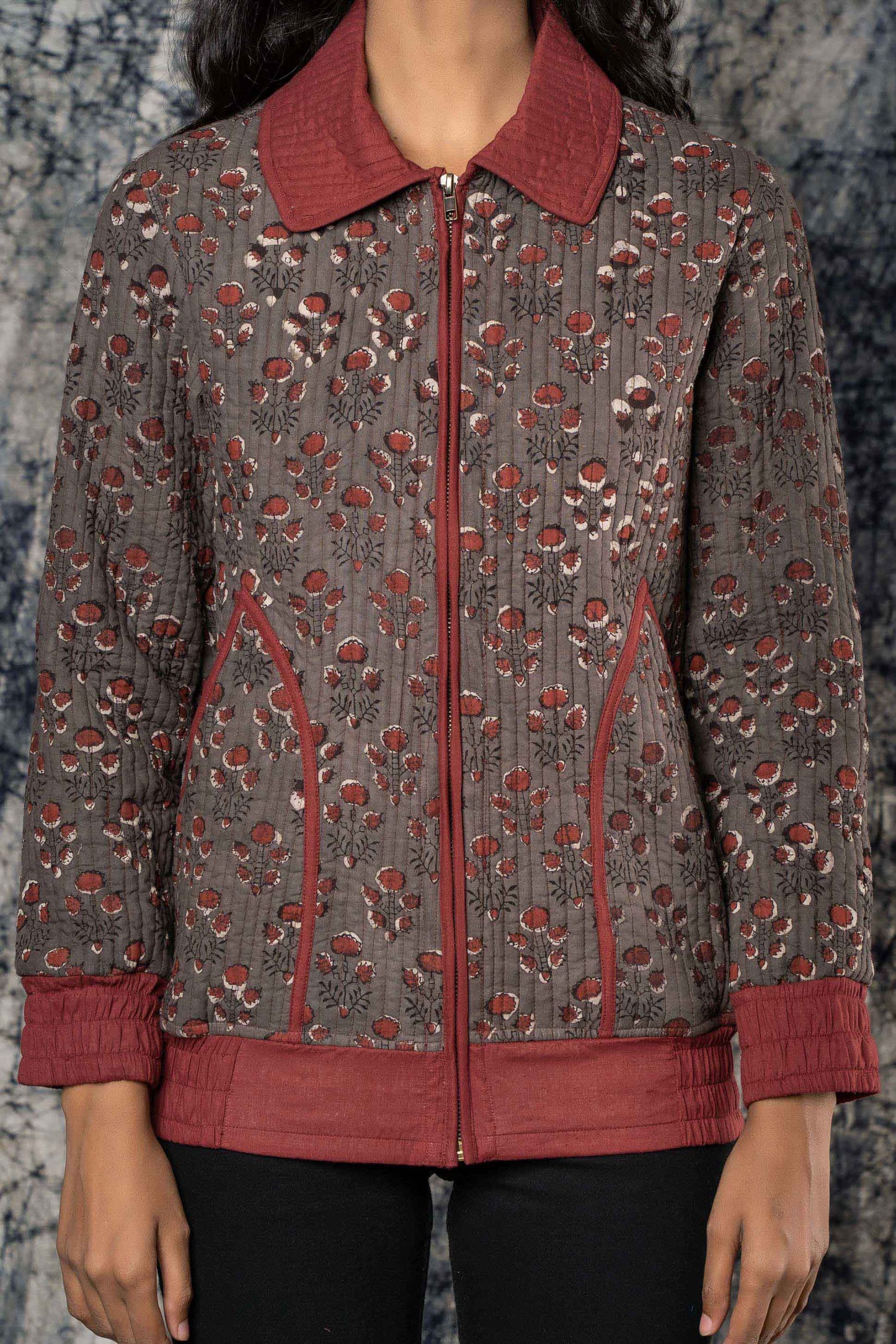 Kashish Grey Cotton Quilted Bomber Jacket-NVQJ382 SALE