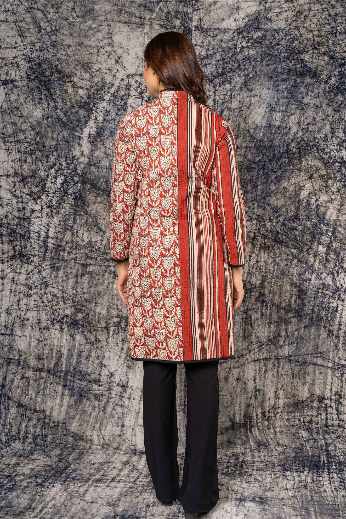 Bagru Block Printed Reversible Quilted Coat-NVQJ389