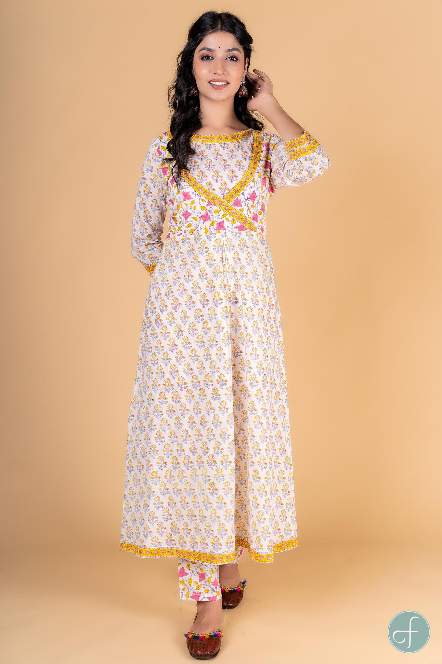 Morning Glory Block Printed Anarkali Kurta - KS133