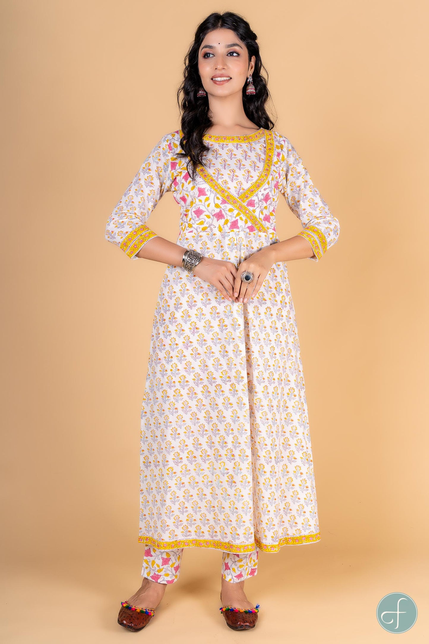 Morning Glory Block Printed Anarkali Kurta - KS133