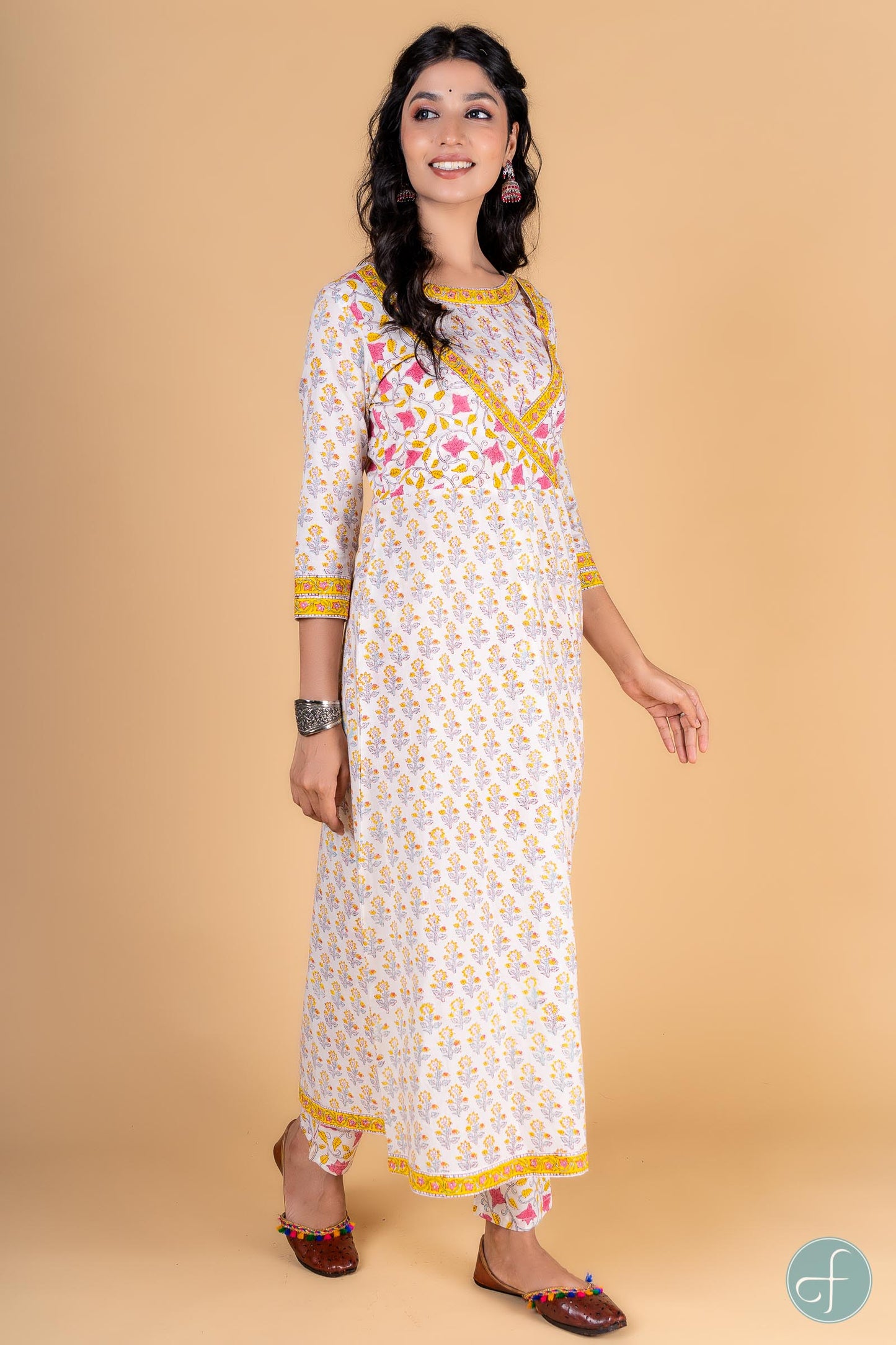 Morning Glory Block Printed Anarkali Kurta - KS133