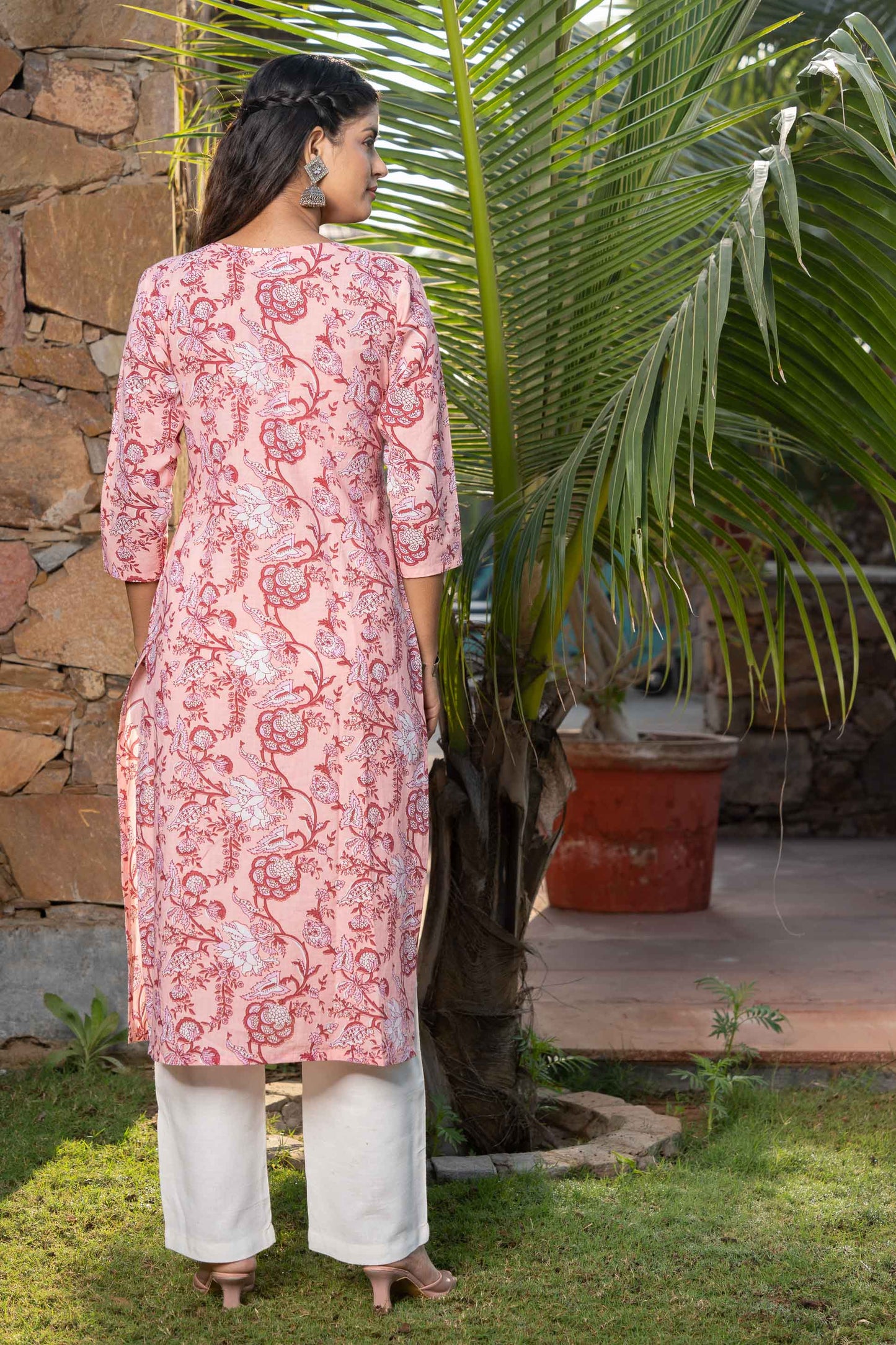 PEACH FLORAL PRINTED KURTA -KS509