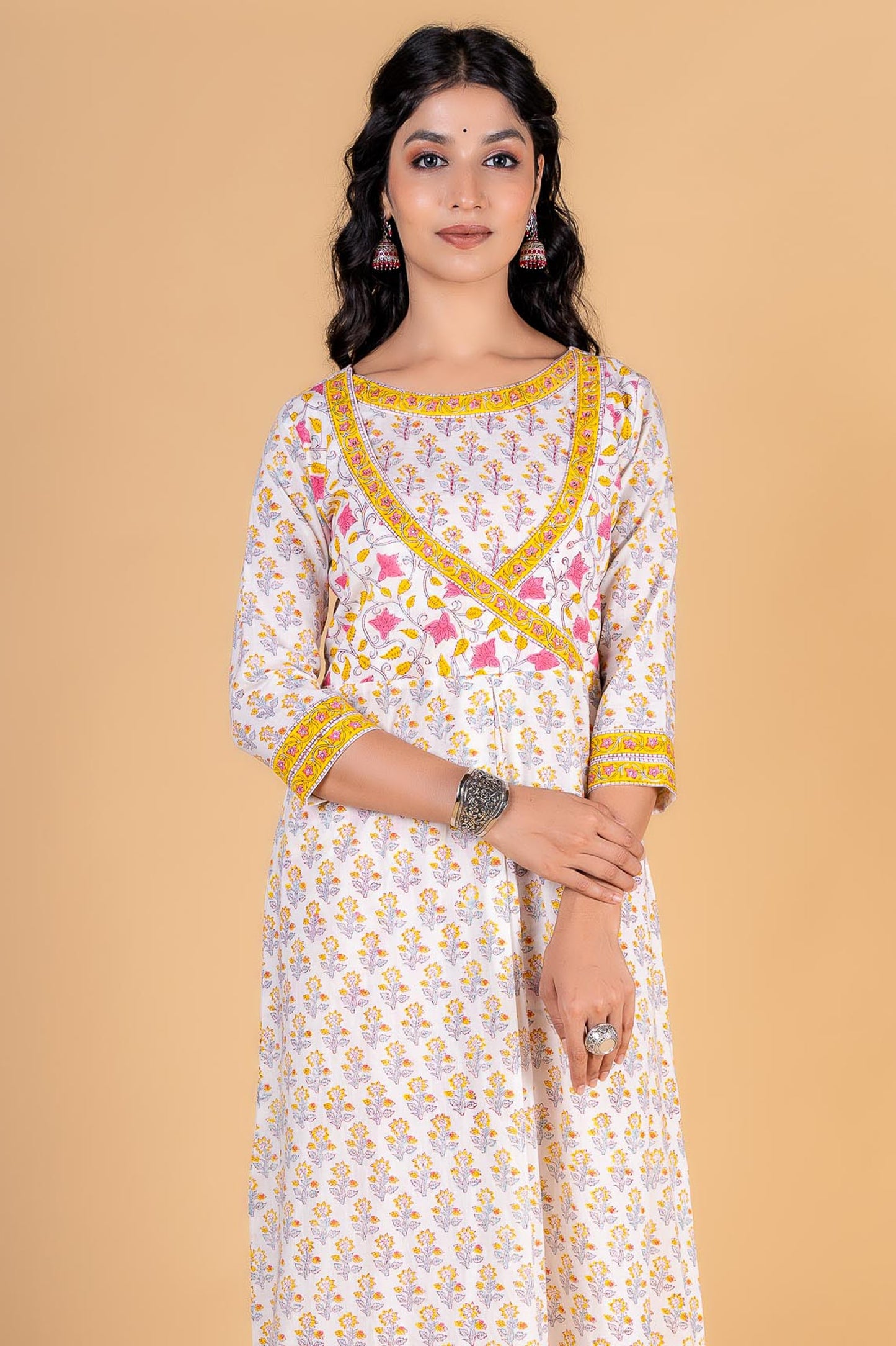 Morning Glory Block Printed Anarkali Kurta - KS133