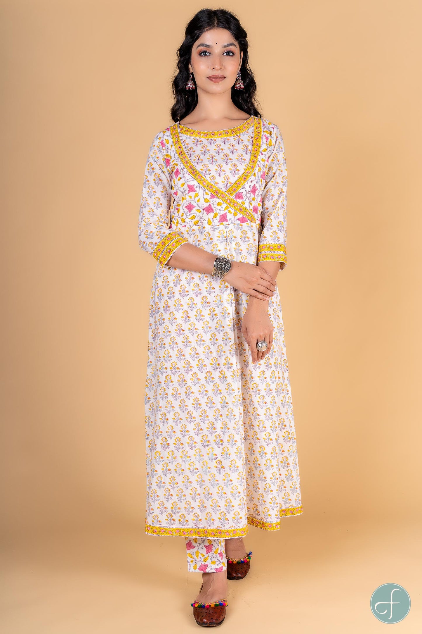 Morning Glory Block Printed Anarkali Kurta - KS133