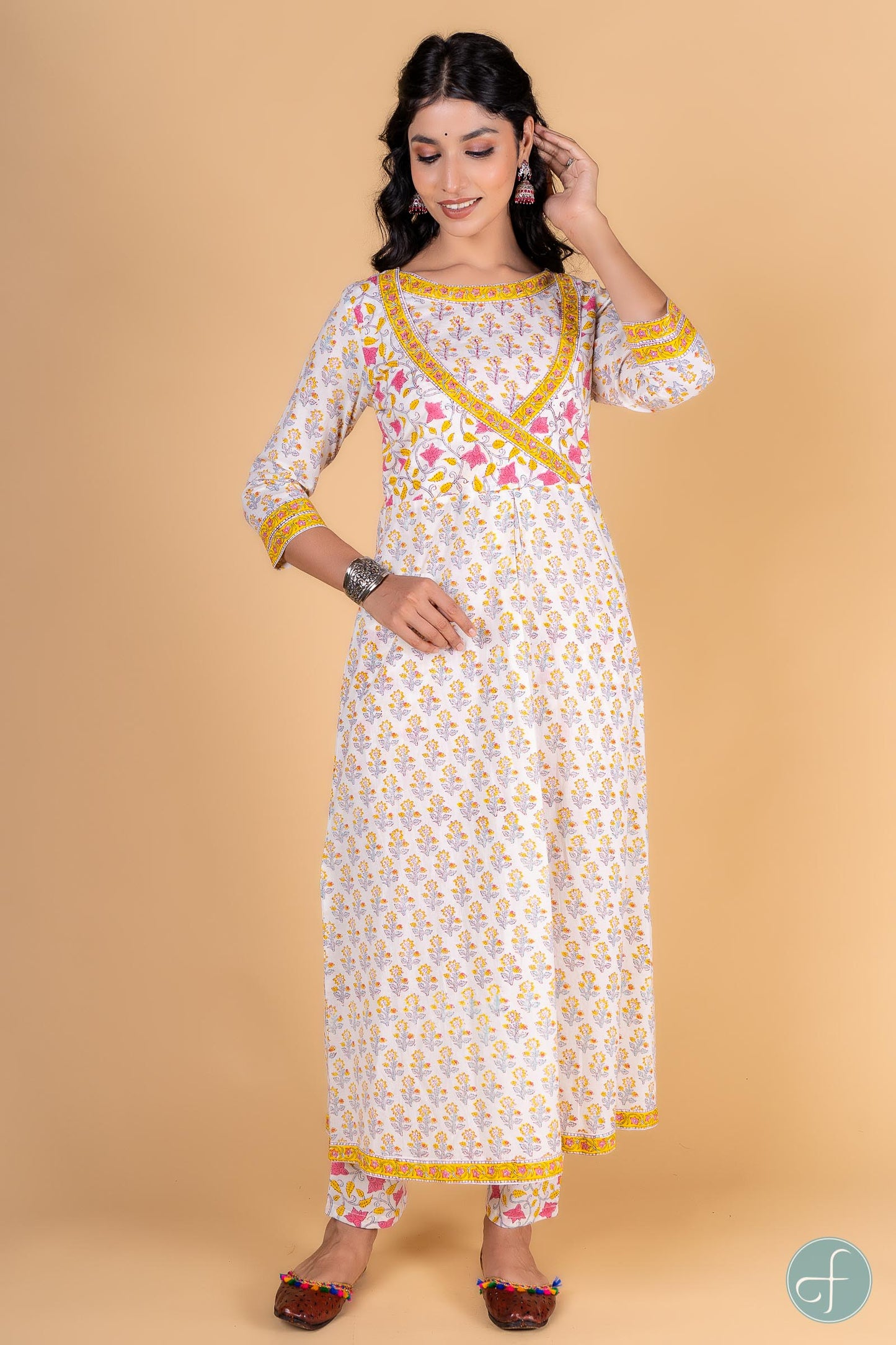 Morning Glory Block Printed Anarkali Kurta - KS133