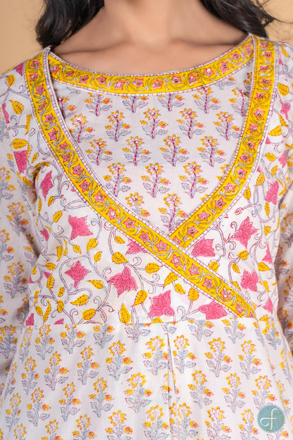 Morning Glory Block Printed Anarkali Kurta - KS133