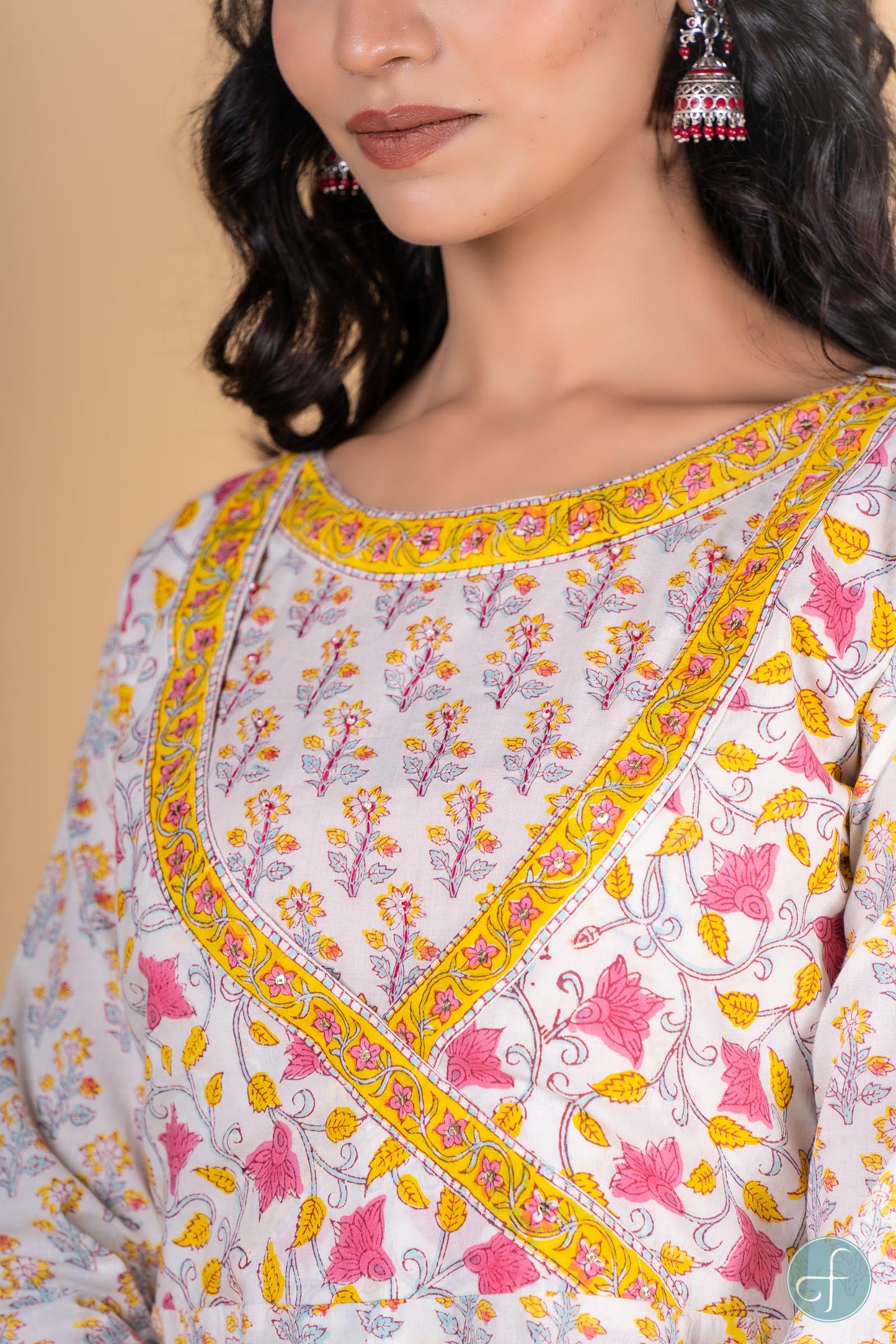 Morning Glory Block Printed Anarkali Kurta - KS133