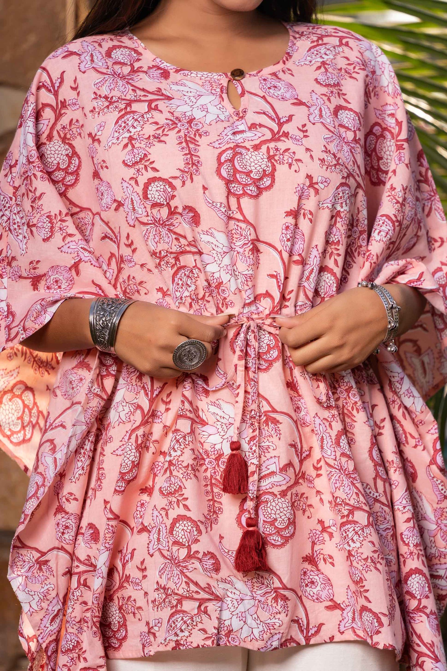 PEACH PRINTED KAFTAN TOP-NVK369