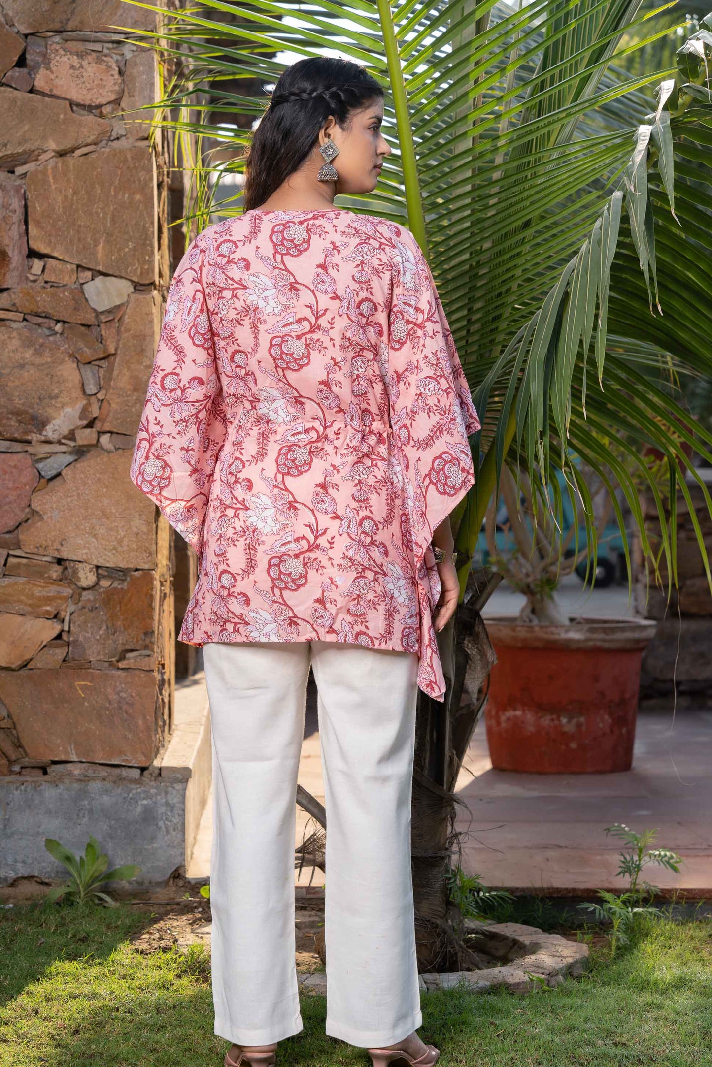 PEACH PRINTED KAFTAN TOP-NVK369