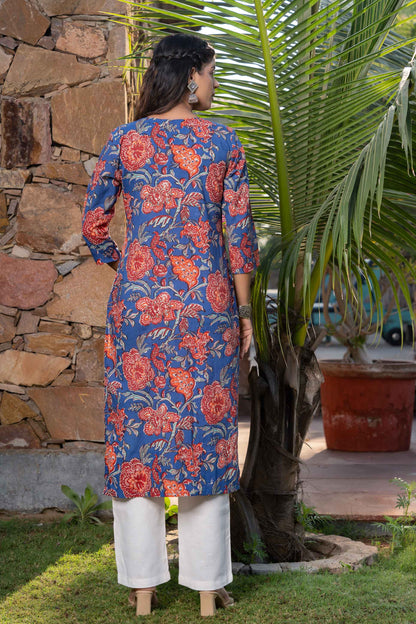 BLUE FLORAL PRINTED KURTA -KS505