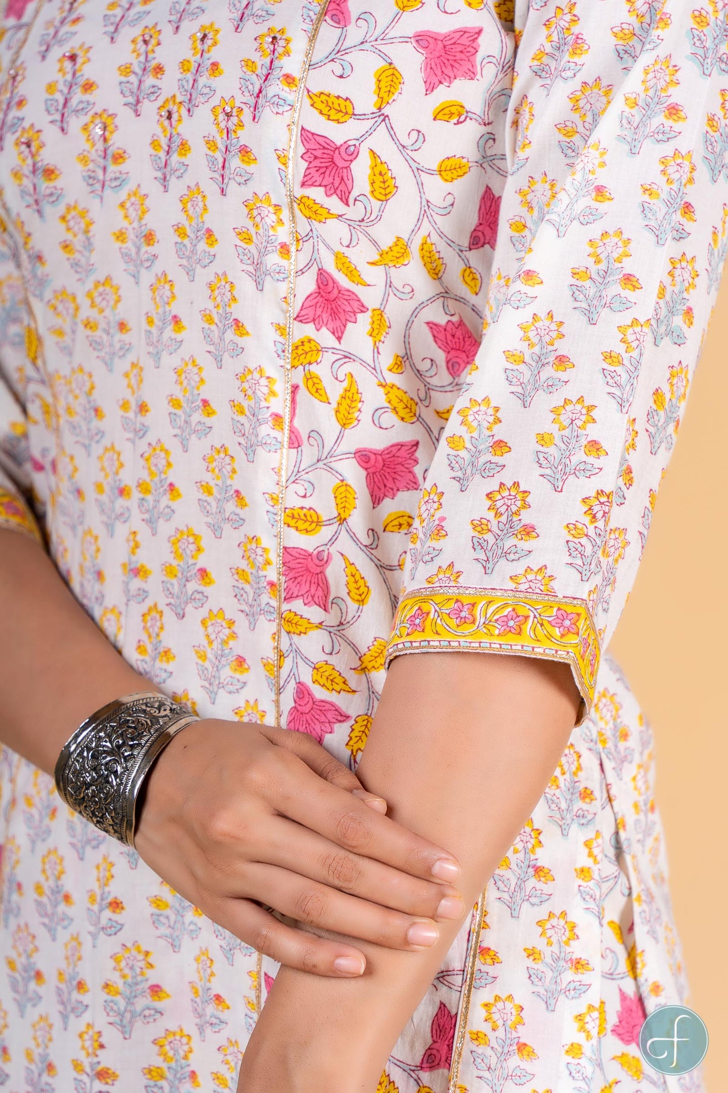 Yellow Pink Block Printed Kurta - KS122