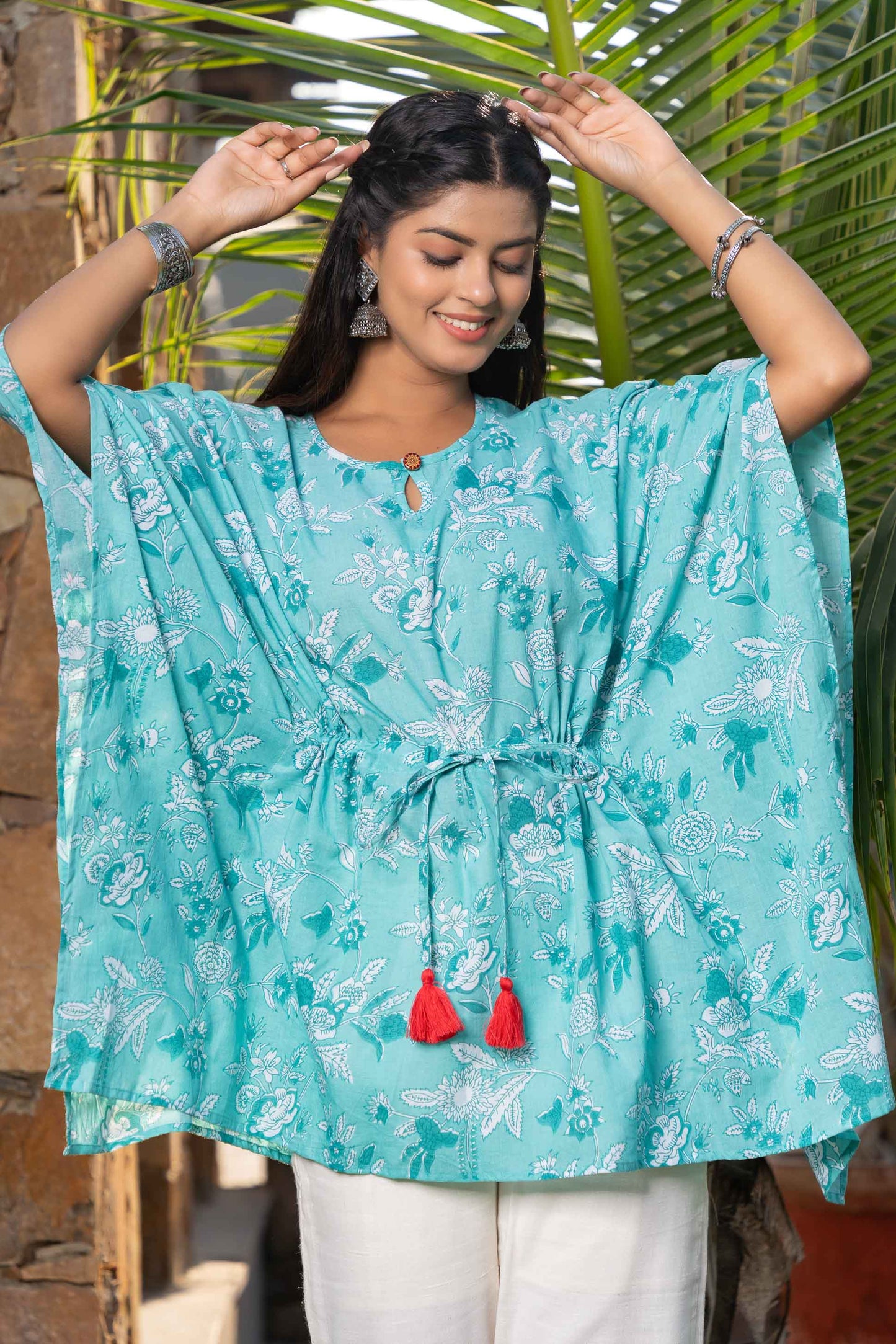 GREEN PRINTED KAFTAN TOP-NVK366