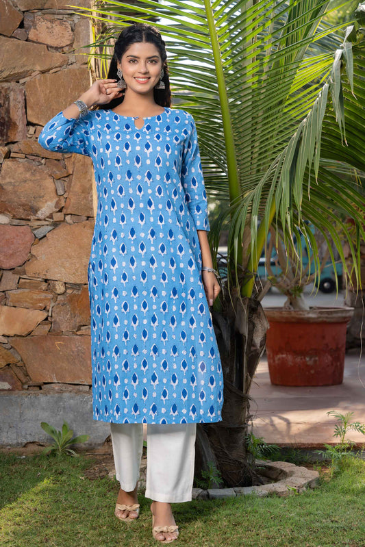 BLUE FLORAL PRINTED KURTA -KS510