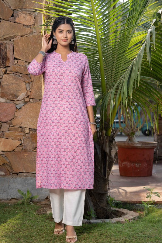 PINK FLORAL PRINTED KURTA -KS511