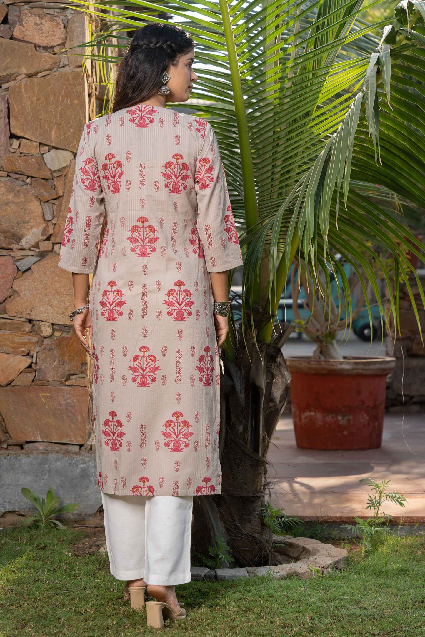 GREY PINK FLORAL PRINTED KURTA -KS512