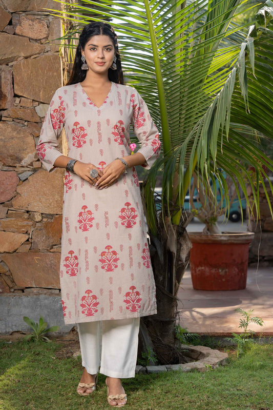 GREY PINK FLORAL PRINTED KURTA -KS512