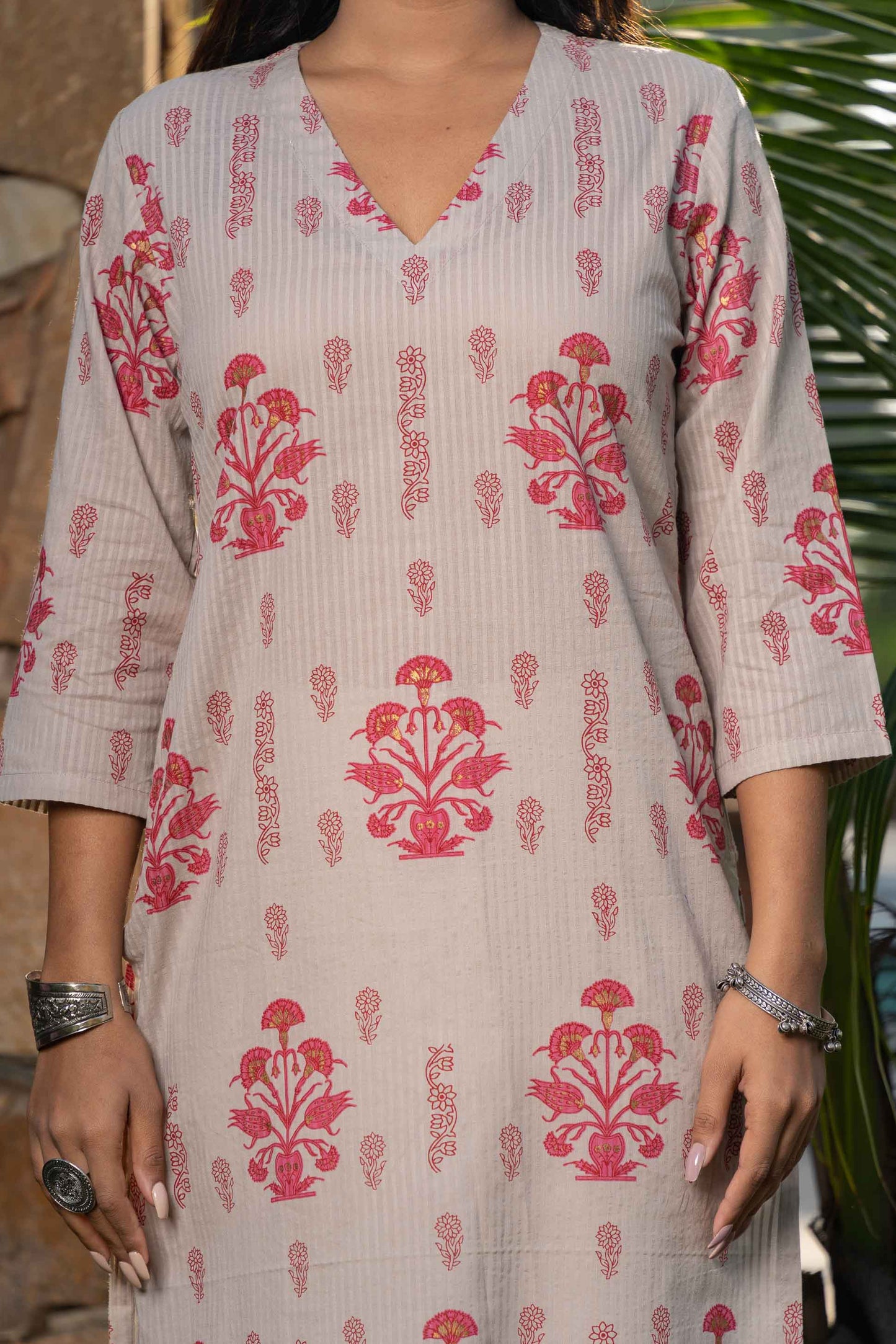 GREY PINK FLORAL PRINTED KURTA -KS512